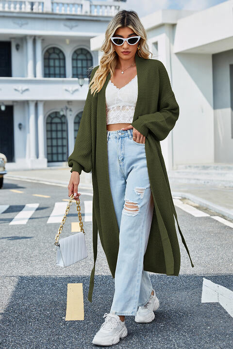 Tie Waist Longline Cardigan - TRENDMELO