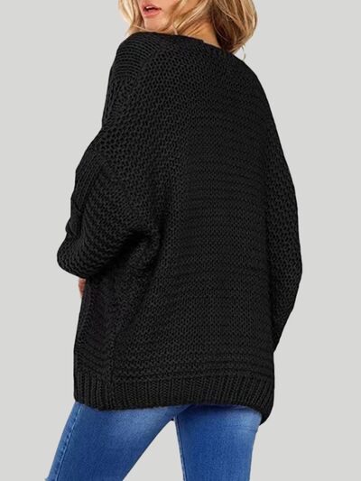 Open Front Cable-Knit Cardigan - TRENDMELO