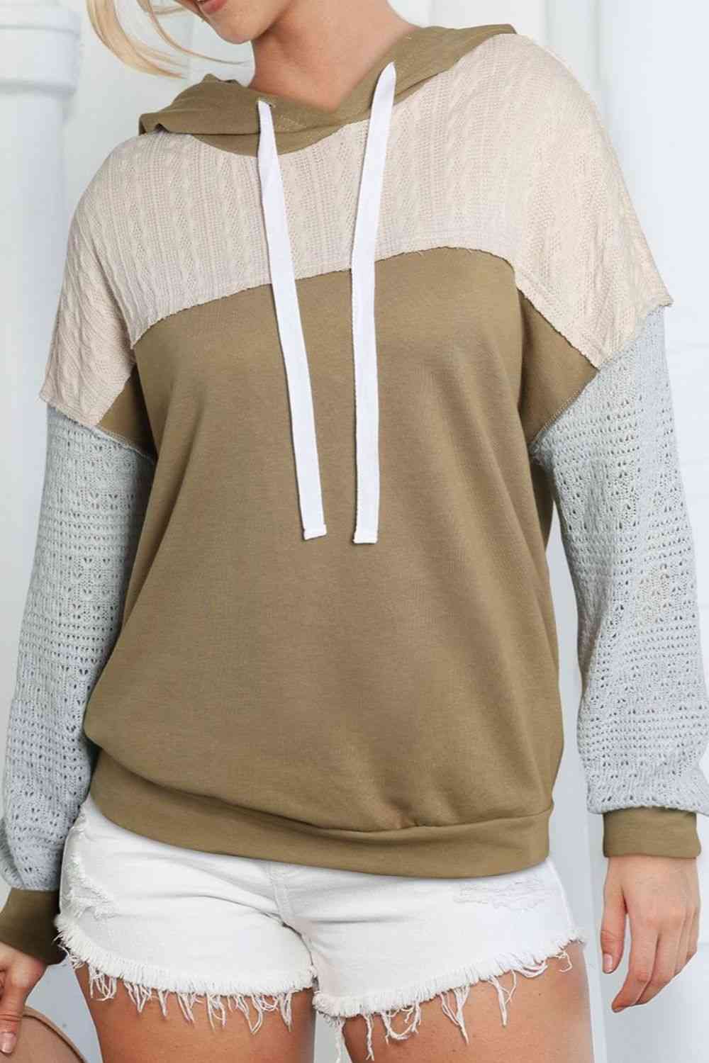 Splicing Drawstring Sweatshirt - TRENDMELO