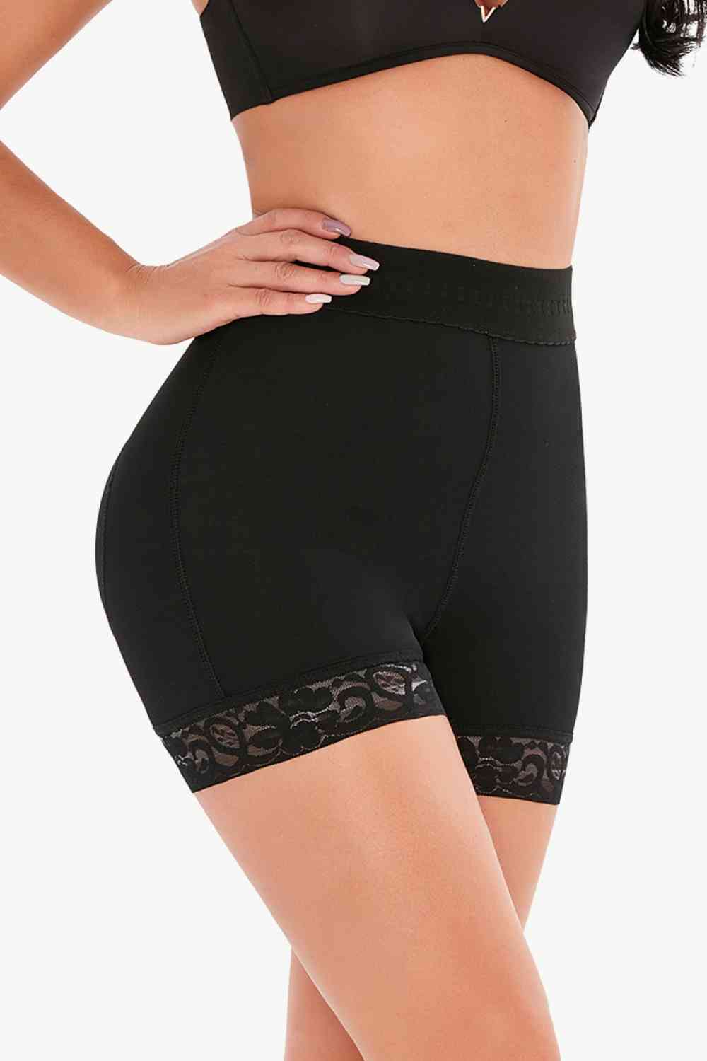 Full Size Pull-On Lace Trim Shaping Shorts - TRENDMELO