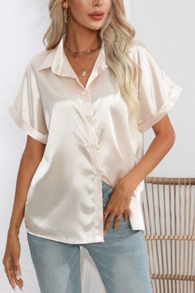 Collared Neck Short Sleeve Shirt - TRENDMELO