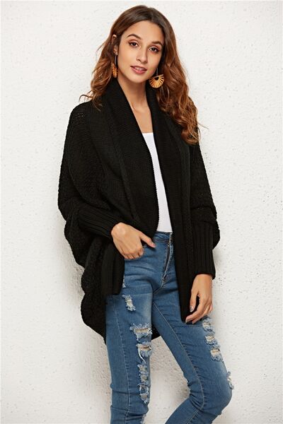 Open Front Batwing Sleeve Cardigan - TRENDMELO