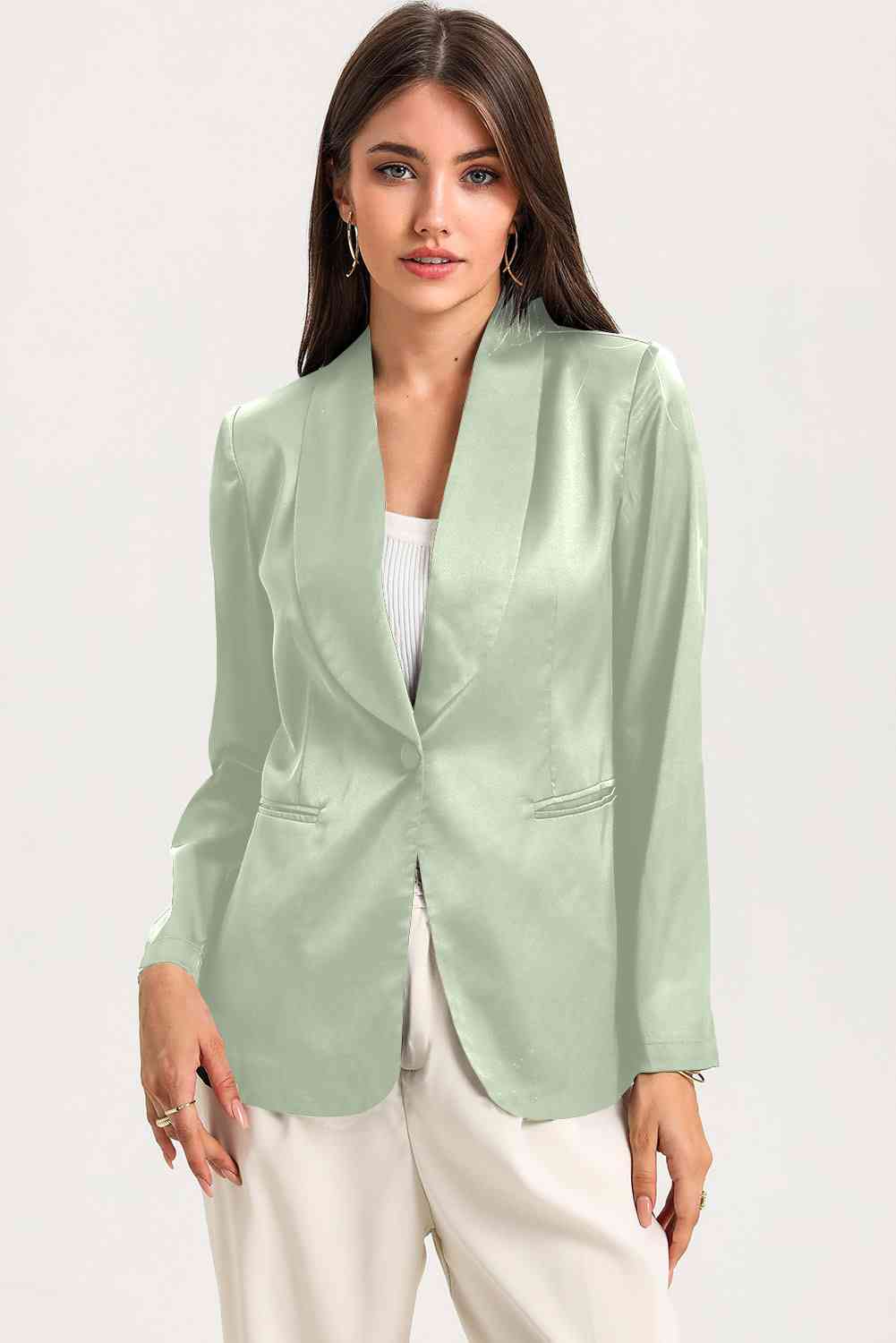 Long Sleeve Shawl Collar Blazer - TRENDMELO