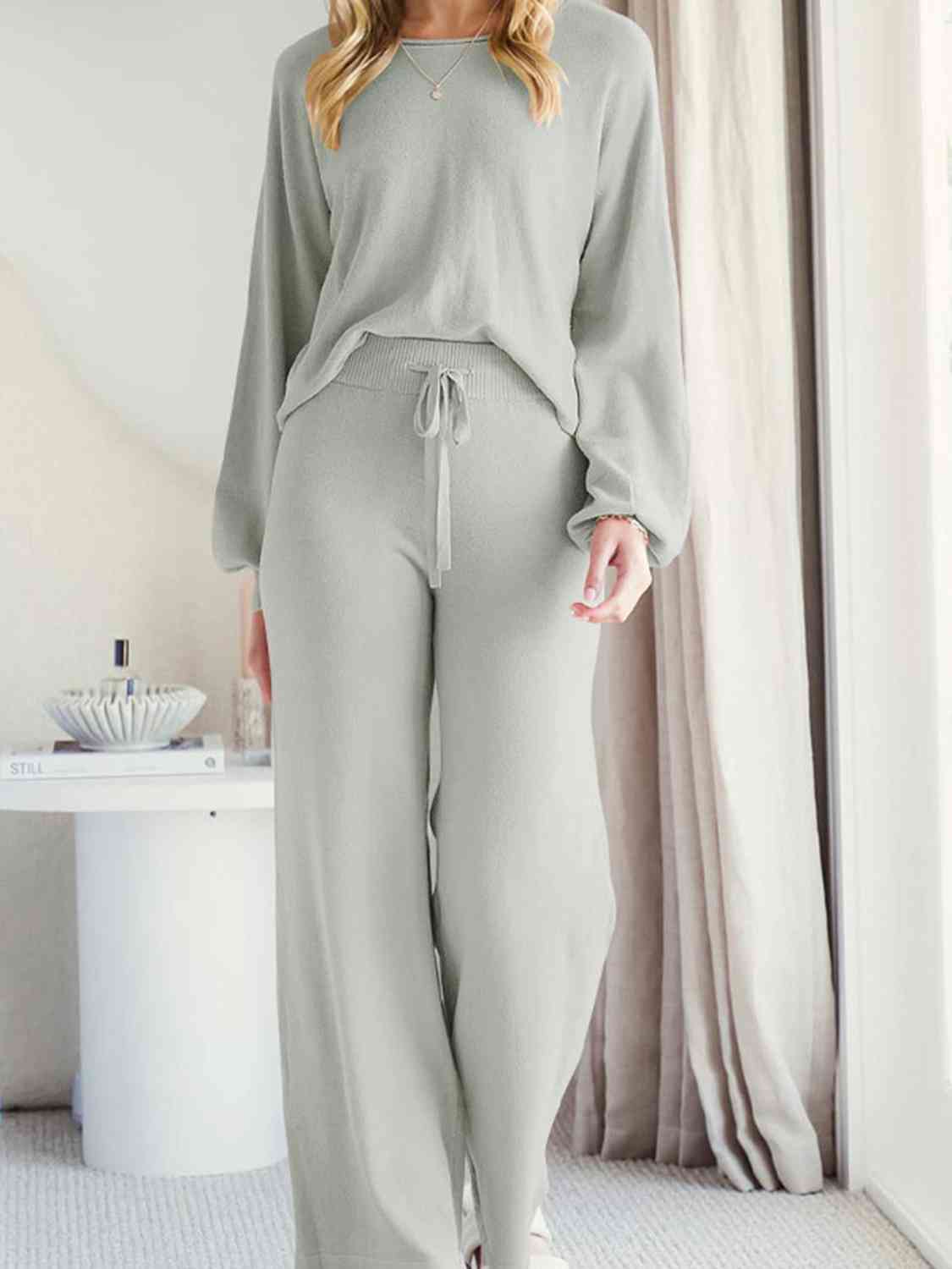 Long Sleeve Lounge Top and Drawstring Pants Set - TRENDMELO