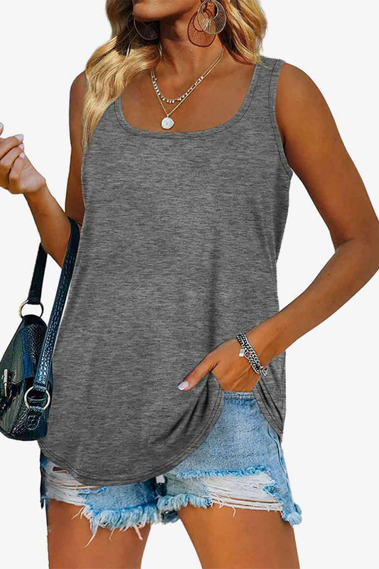 Curved Hem Square Neck Tank - TRENDMELO