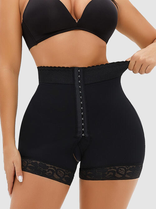 Full Size Lace Detail Hook-and-Eye Shaping Shorts - TRENDMELO