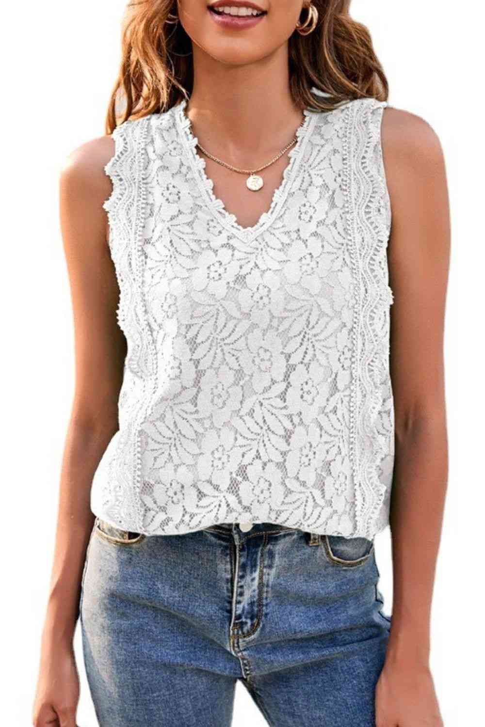 Lace V-Neck Tank - TRENDMELO