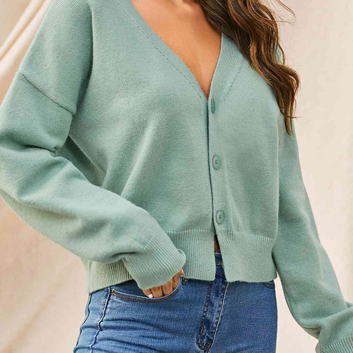 V-Neck Button Up Long Sleeve Cardigan - TRENDMELO