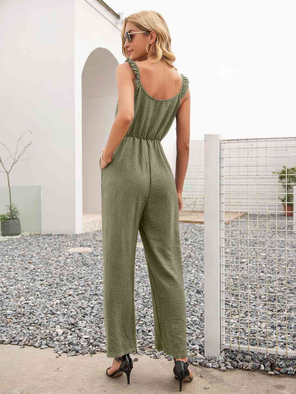 Round Neck Sleeveless Jumpsuit with Pockets - TRENDMELO