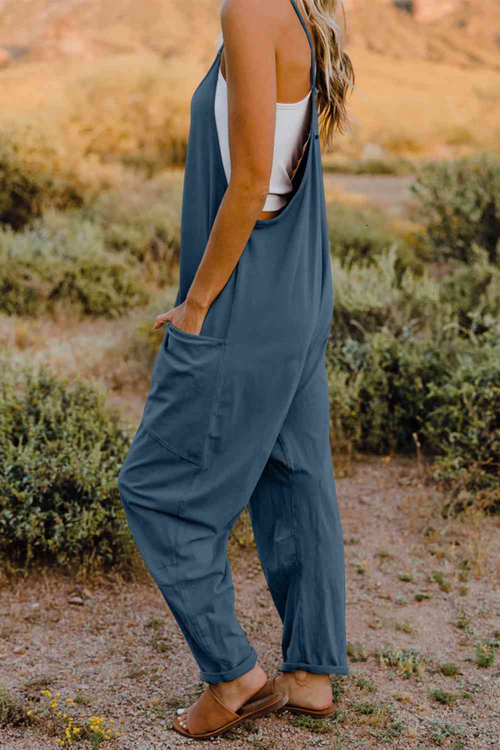 Double Take Full Size V-Neck Sleeveless Jumpsuit with Pockets - TRENDMELO