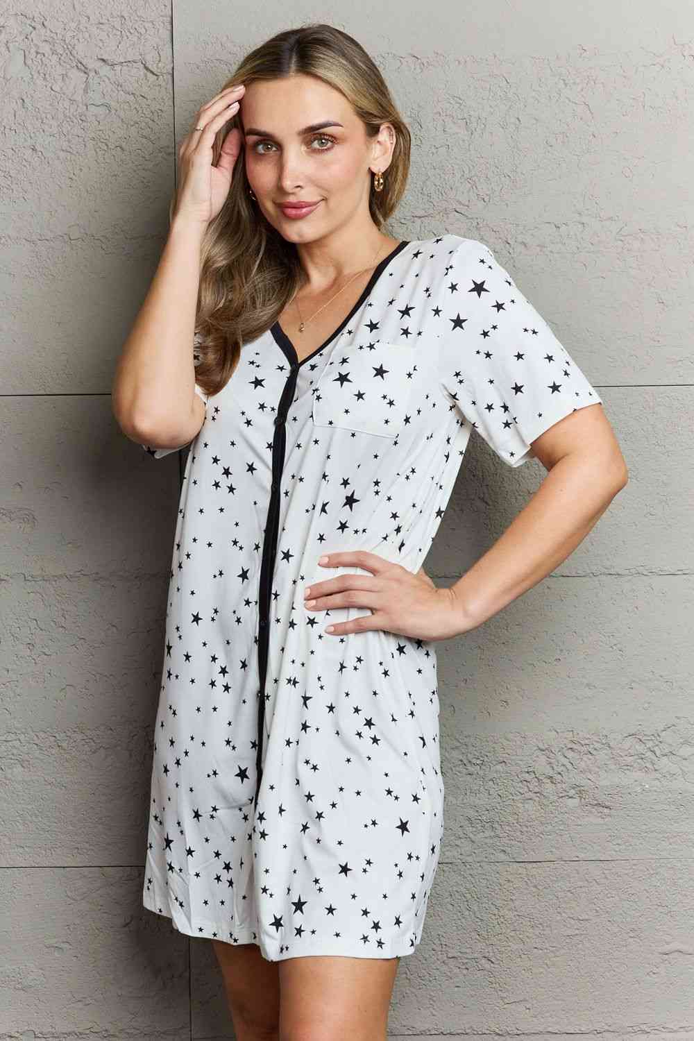 MOON NITE Quilted Quivers Button Down Sleepwear Dress - TRENDMELO