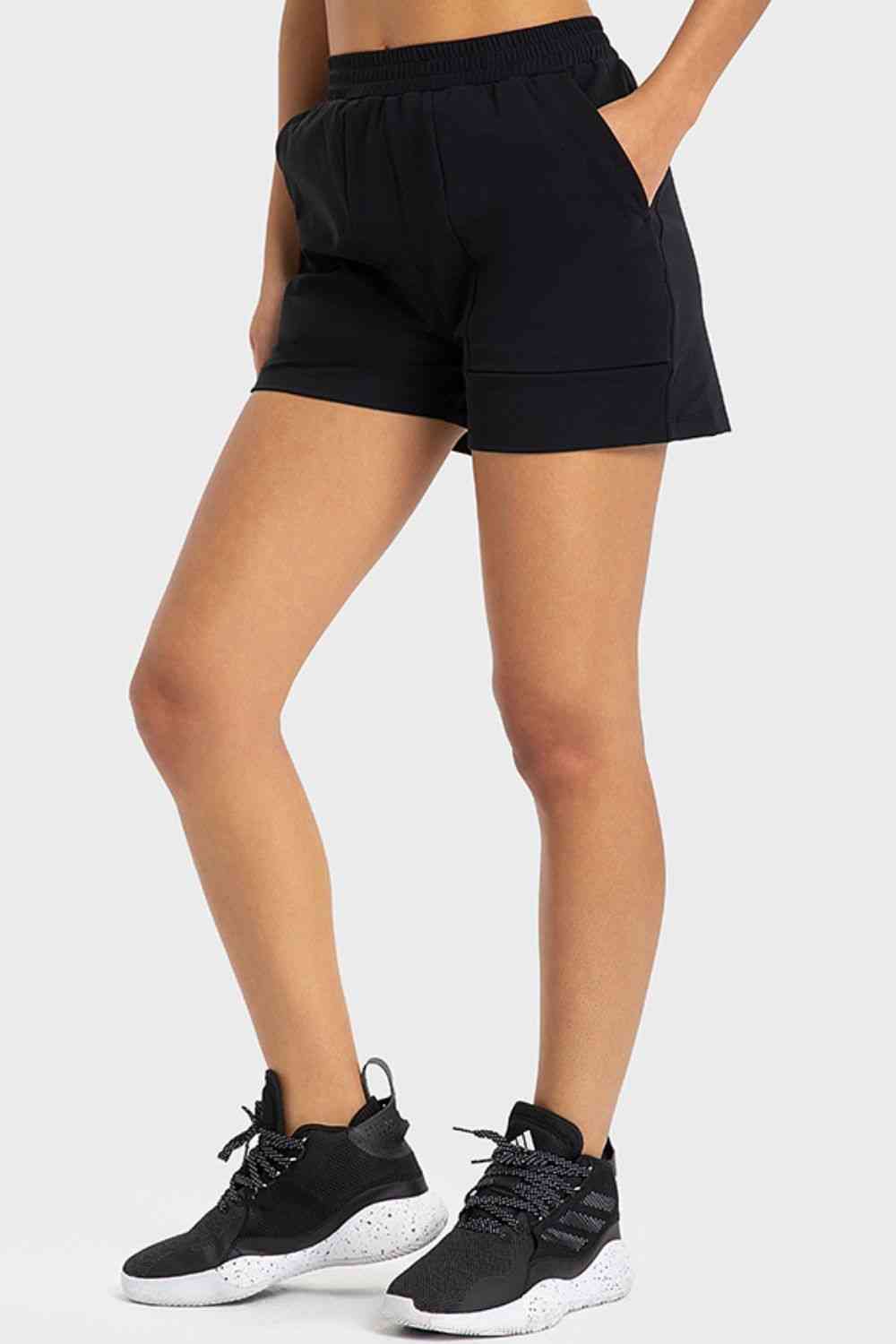 Elastic Waist Sports Shorts with Pockets - TRENDMELO