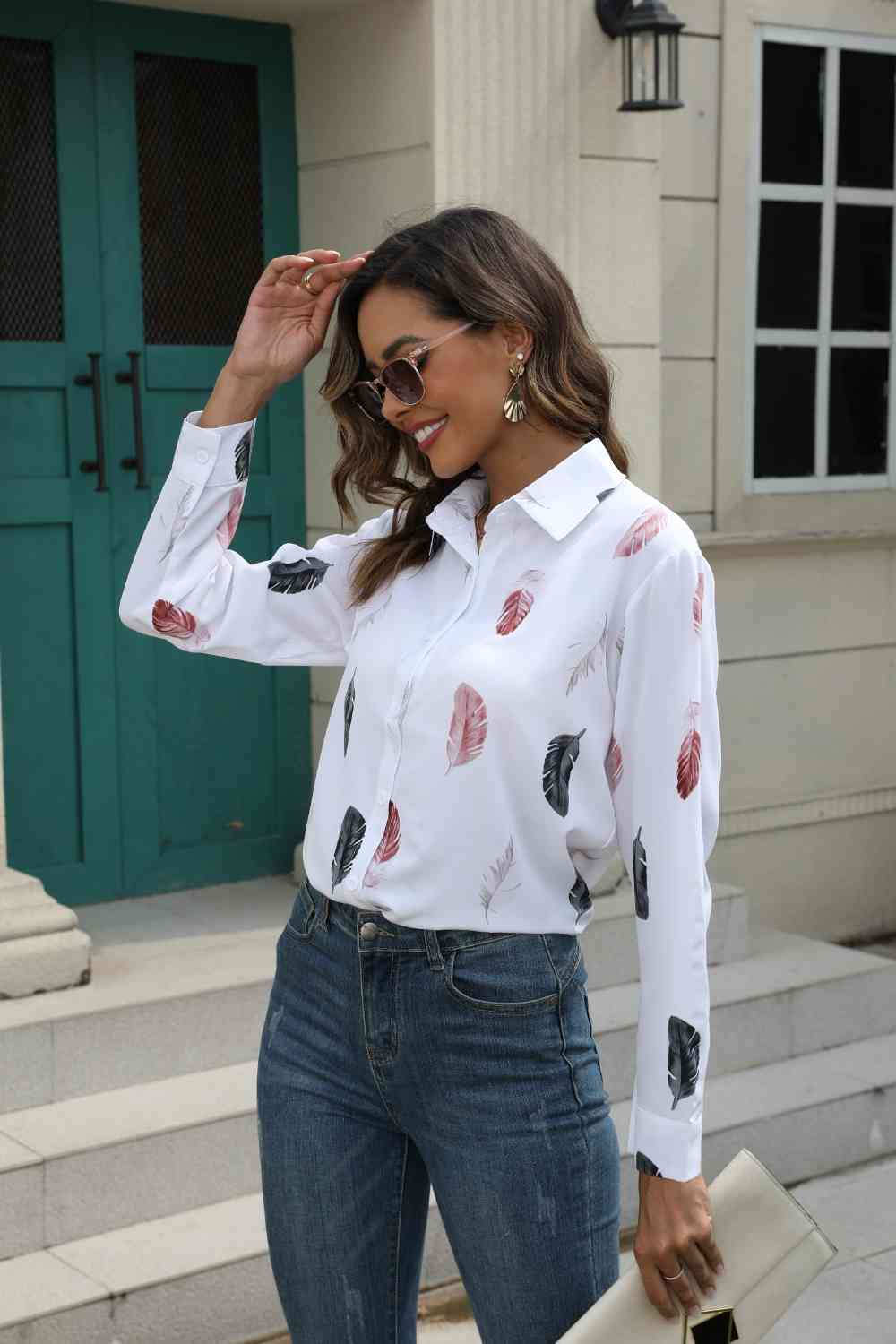 Printed Collared Neck Buttoned Shirt - TRENDMELO