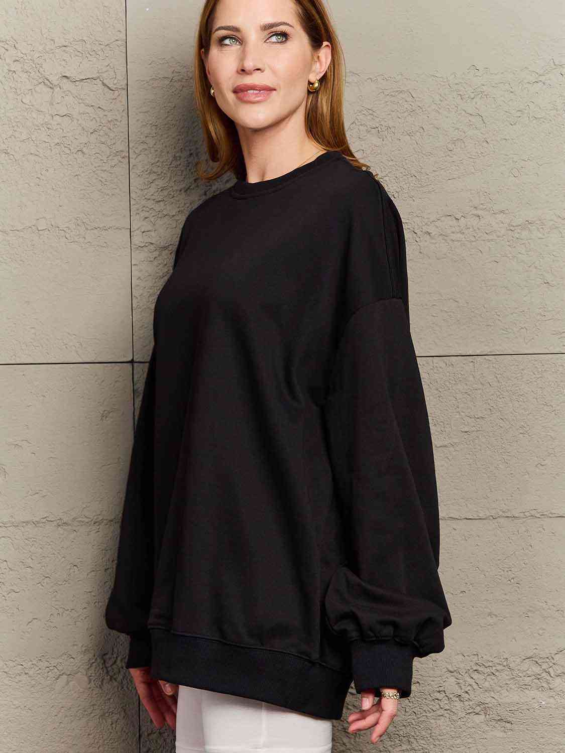 Simply Love Full Size Dropped Shoulder Sweatshirt - TRENDMELO