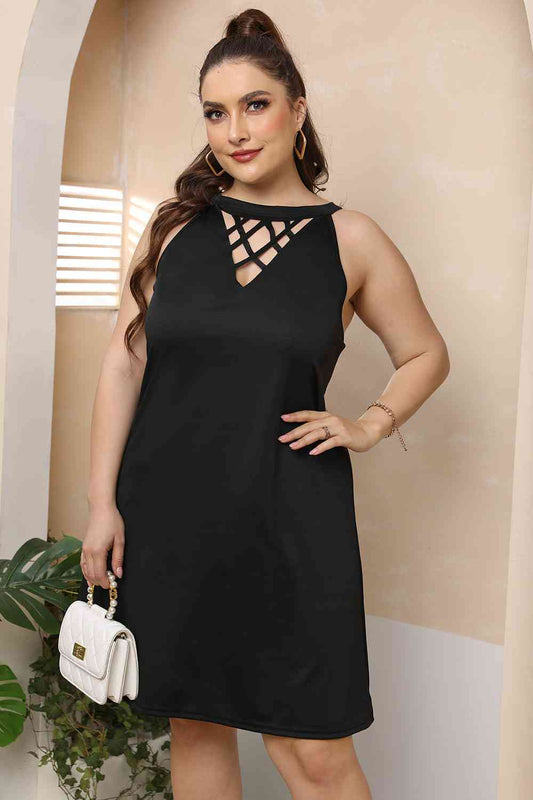 Plus Size Cutout Round Neck Sleeveless Dress - TRENDMELO