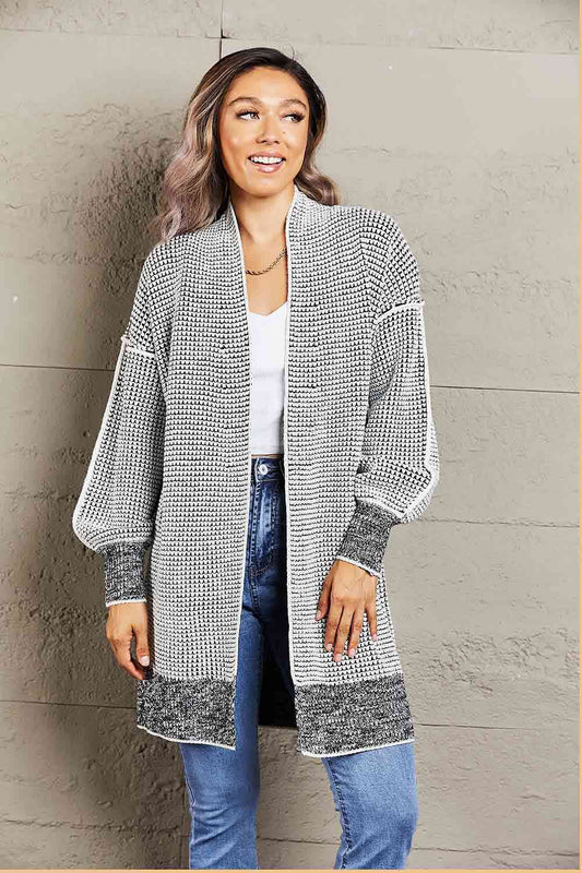 Woven Right Heathered Open Front Longline Cardigan - TRENDMELO