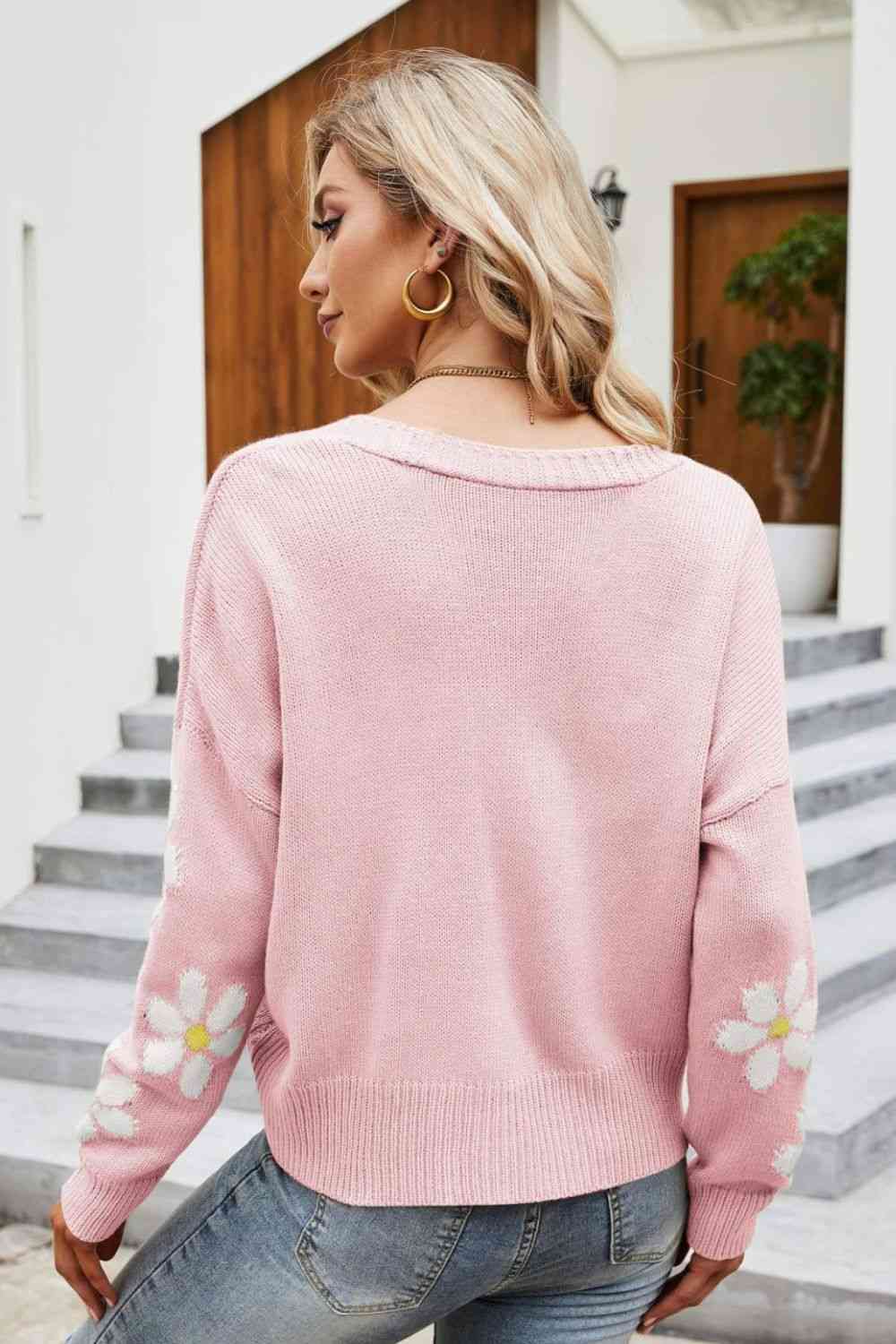 Floral Ribbed Trim Drop Shoulder Cardigan - TRENDMELO