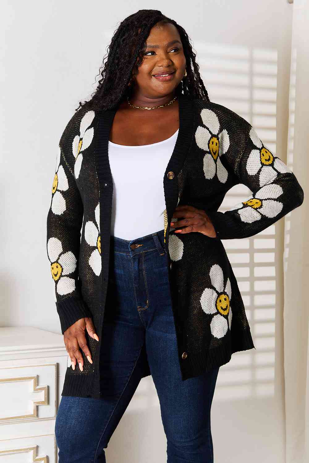 Double Take Floral Button Down Longline Cardigan - TRENDMELO