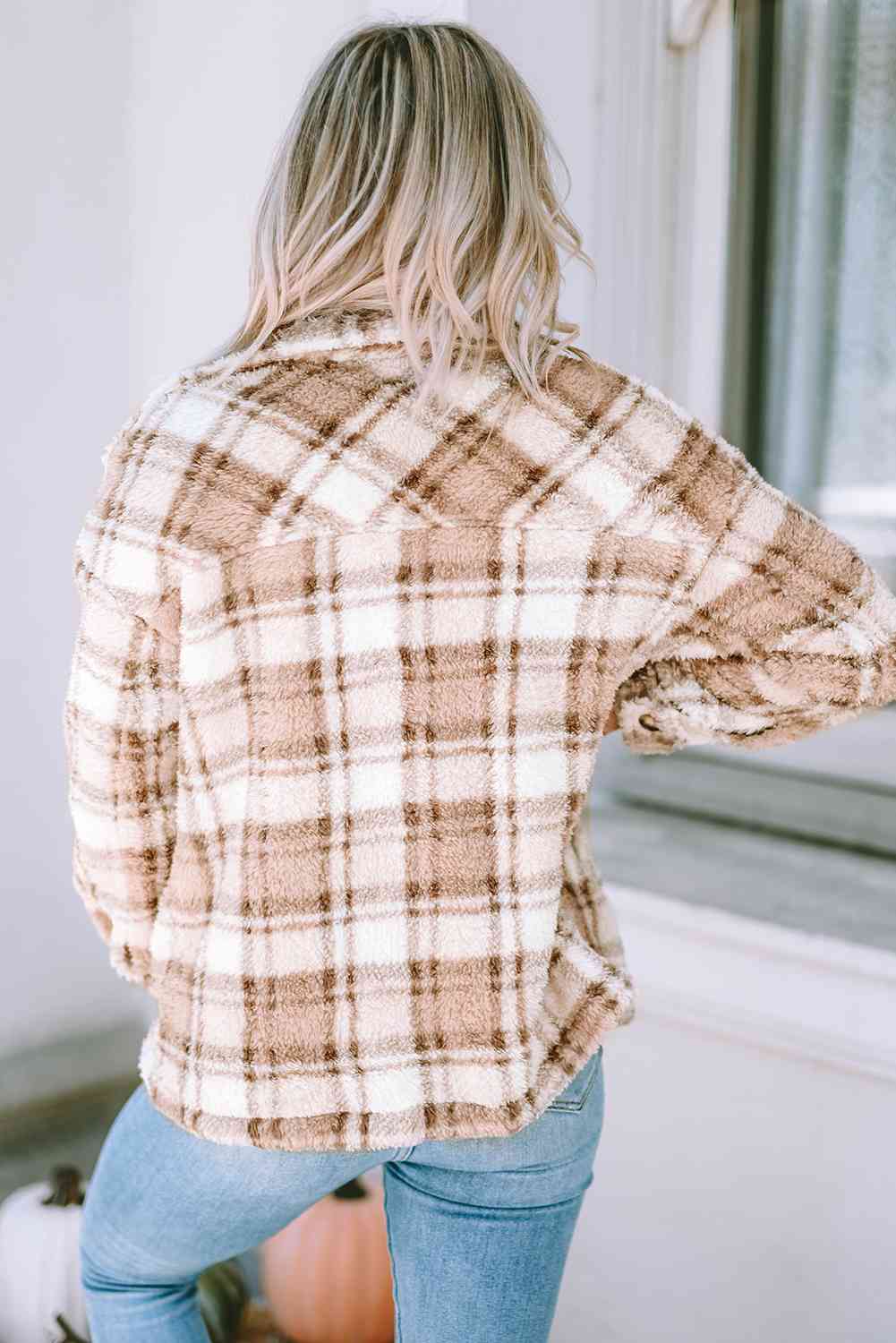 Plaid Collared Neck Jacket - TRENDMELO