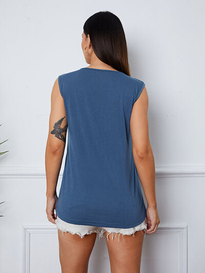 Square Neck Decorative Button Tank - TRENDMELO