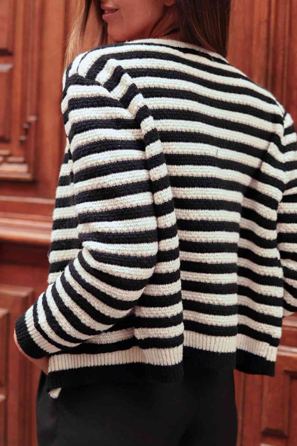 Striped Button Down Cardigan - TRENDMELO