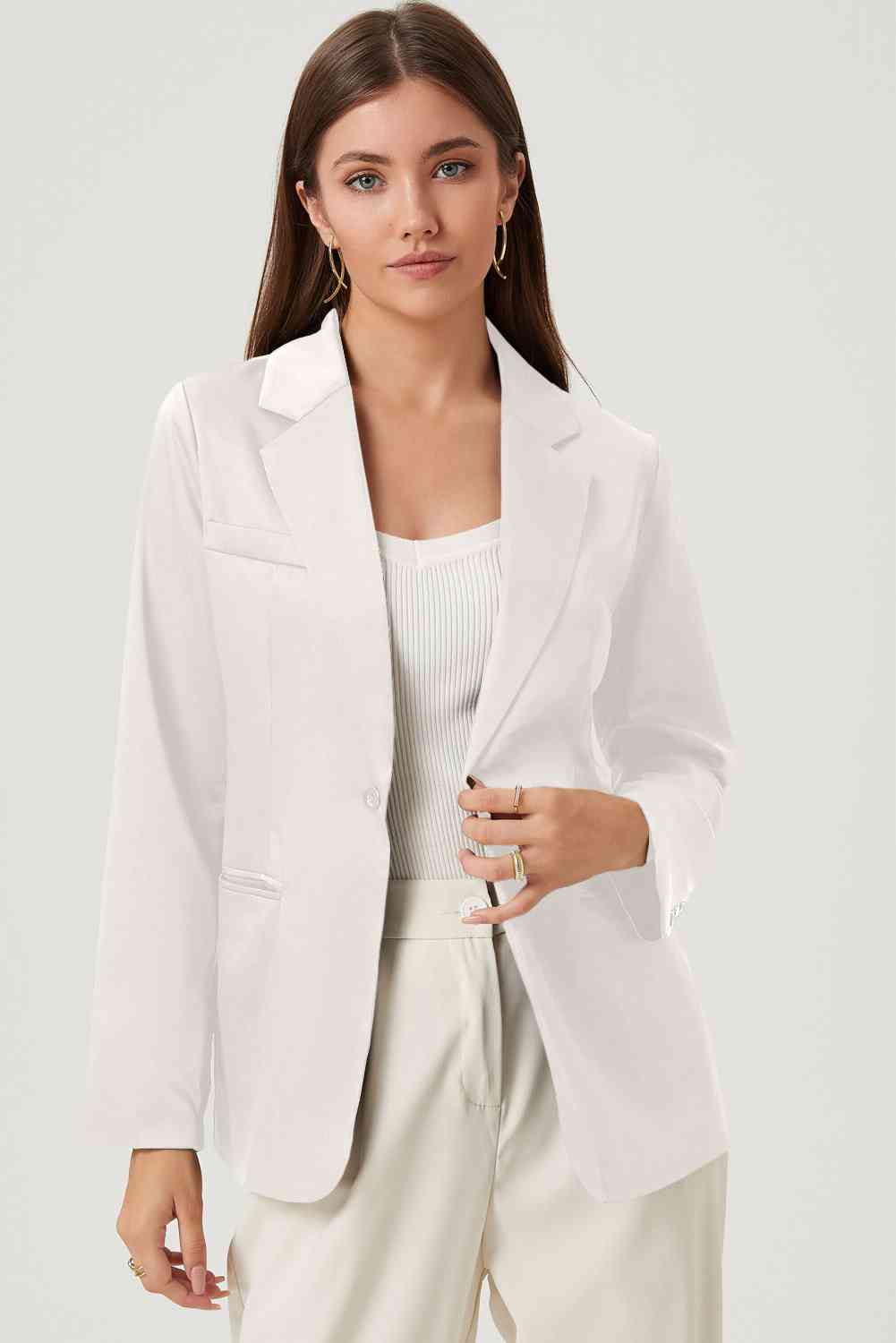 Long Sleeve Lapel Collar Blazer - TRENDMELO