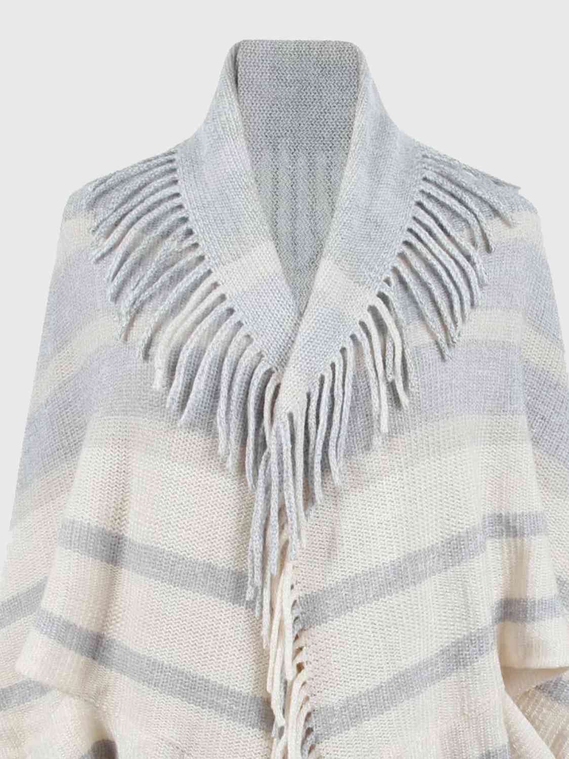 Fringe Detail Open Front Poncho - TRENDMELO