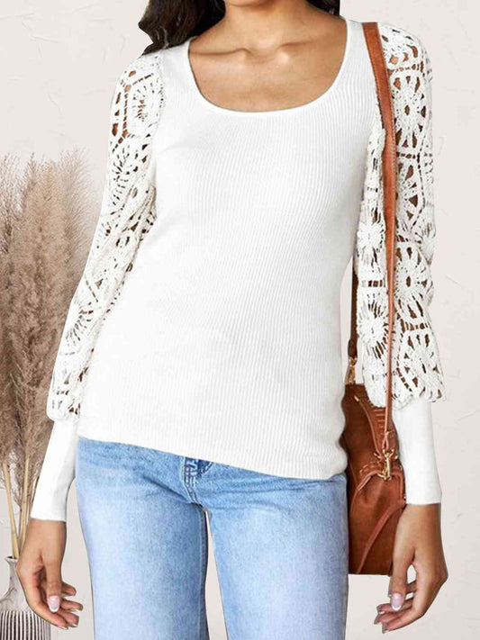 Lace Detail Scoop Neck Knit Top - TRENDMELO