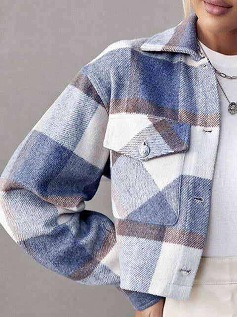 Plaid Collared Neck Button Down Jacket - TRENDMELO