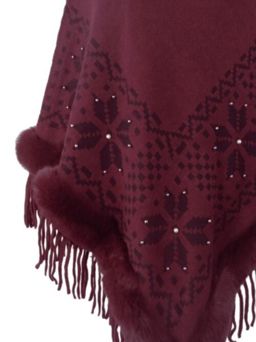 Fringe Geometric Cape Sleeve Poncho - TRENDMELO