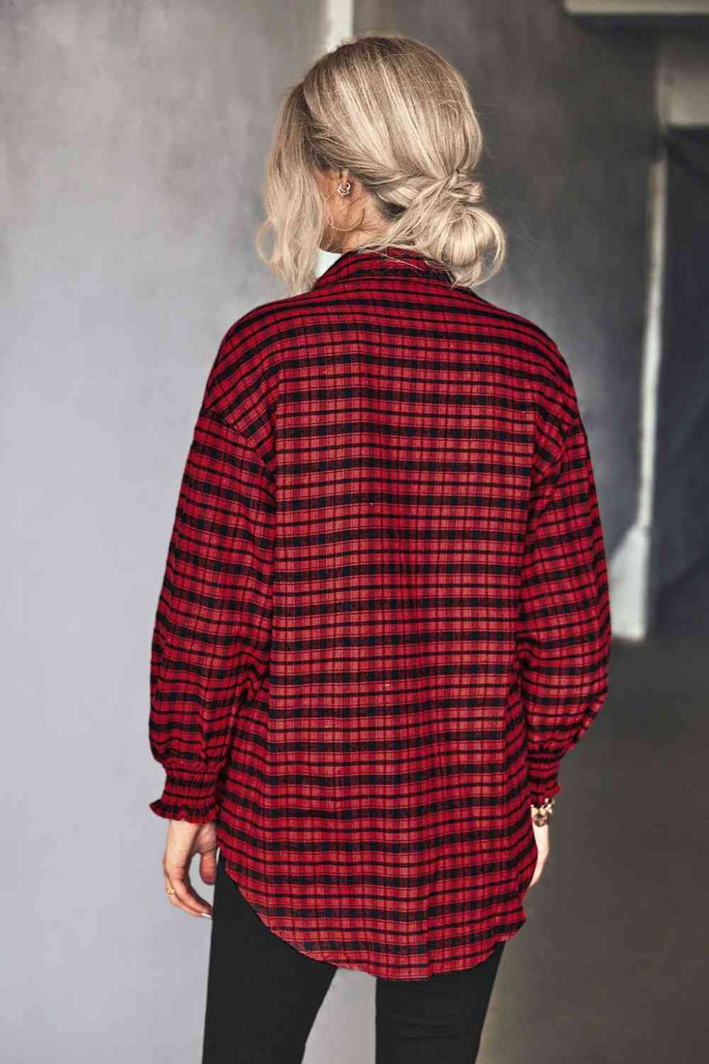 Plaid Button Front Dropped Shoulder Shirt - TRENDMELO