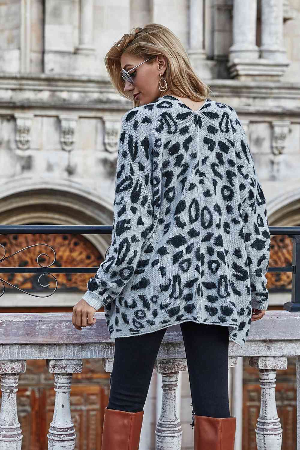 Leopard Longline Cardigan with Pockets - TRENDMELO