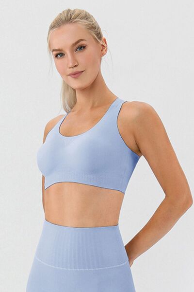 Round Neck Wide Strap Active Bra - TRENDMELO