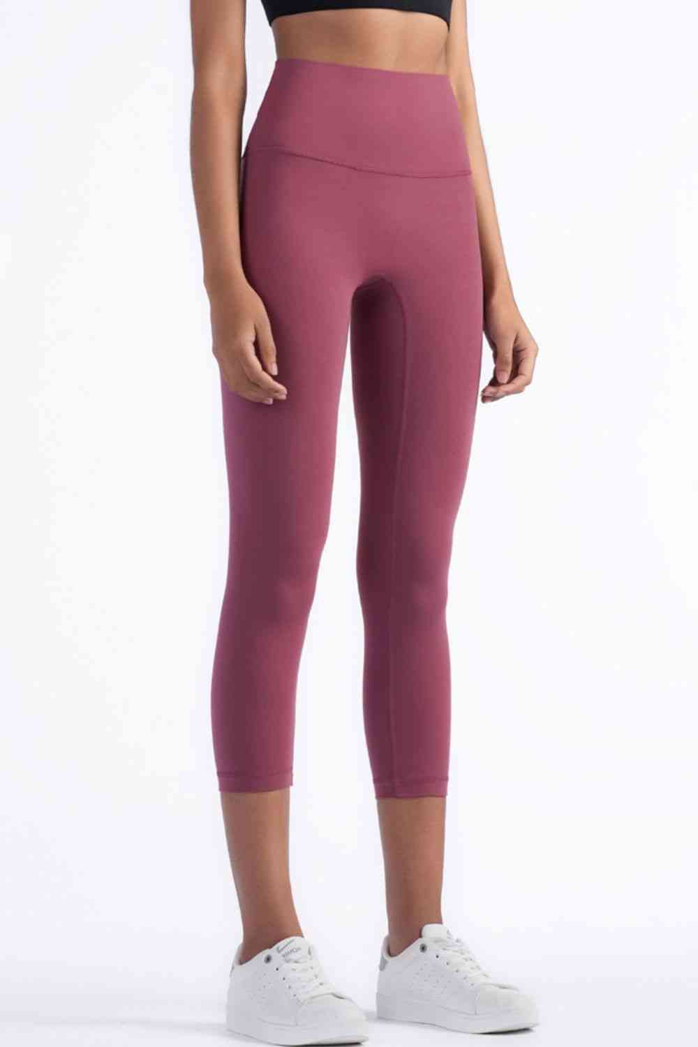 Feel Like Skin Elastic Waistband Cropped Yoga Leggings - TRENDMELO