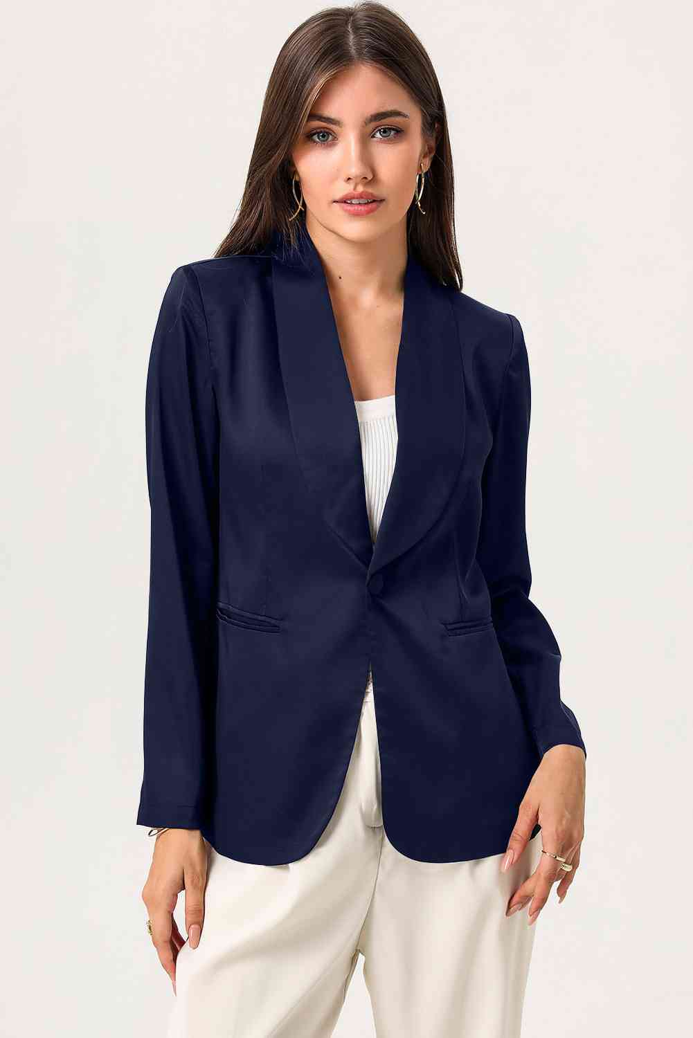 Long Sleeve Shawl Collar Blazer - TRENDMELO