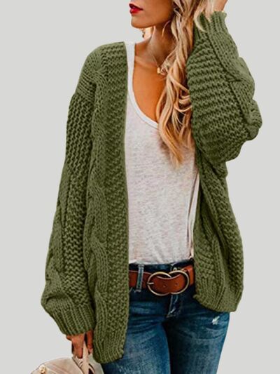 Open Front Cable-Knit Cardigan - TRENDMELO