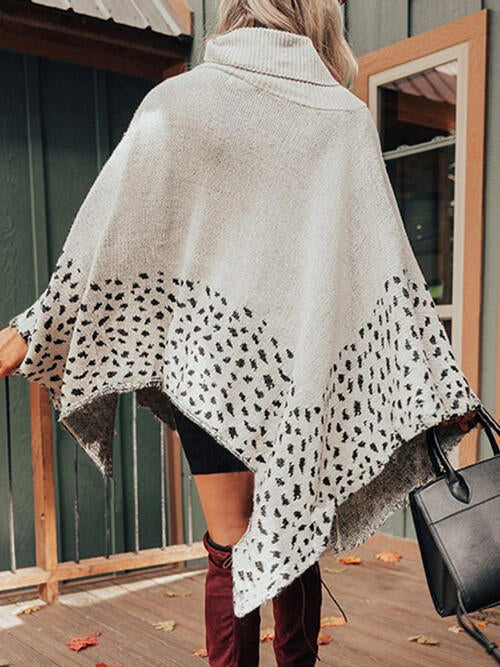 Leopard Turtleneck Poncho - TRENDMELO