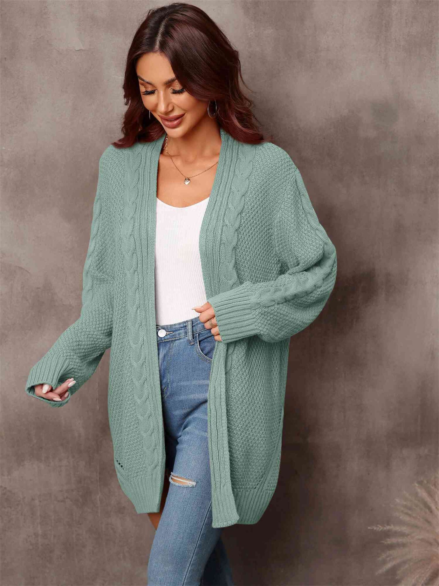 Warm Fall Mixed Knit Open Front Longline Cardigan - TRENDMELO