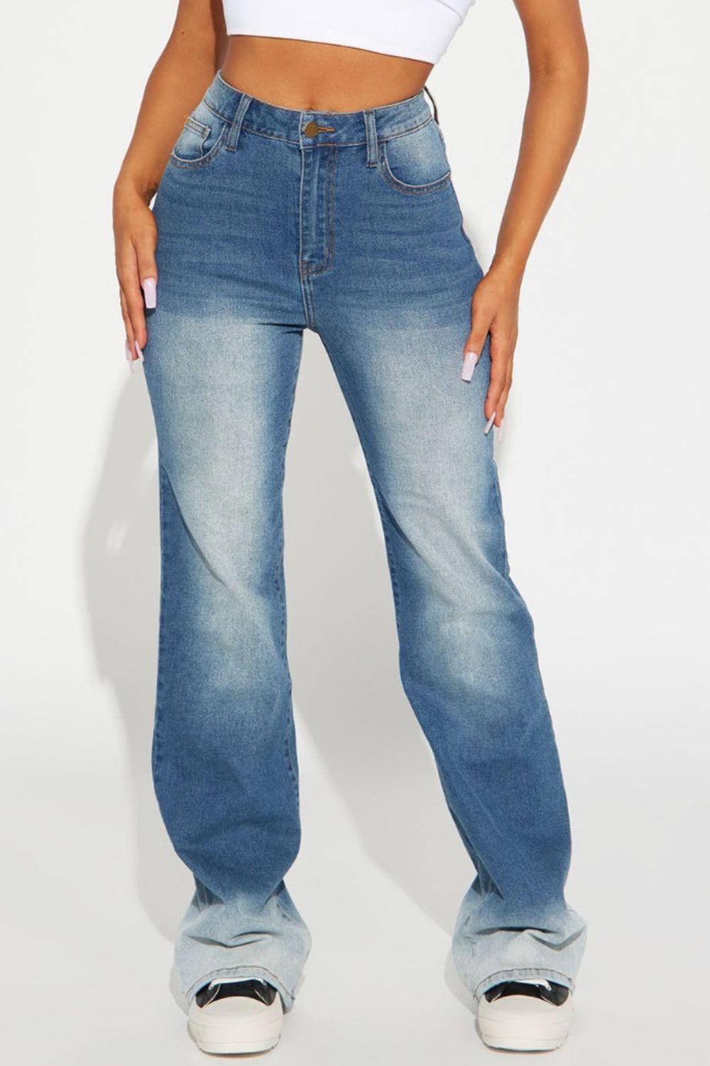 Pocketed Buttoned Straight Jeans - TRENDMELO