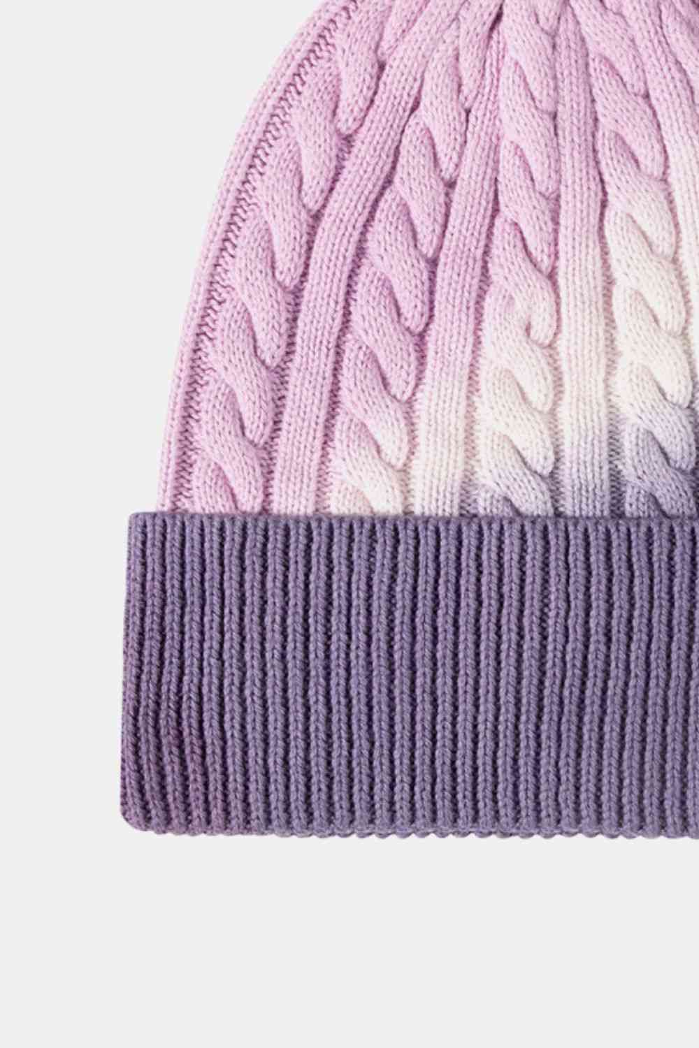 Contrast Tie-Dye Cable-Knit Cuffed Beanie - TRENDMELO