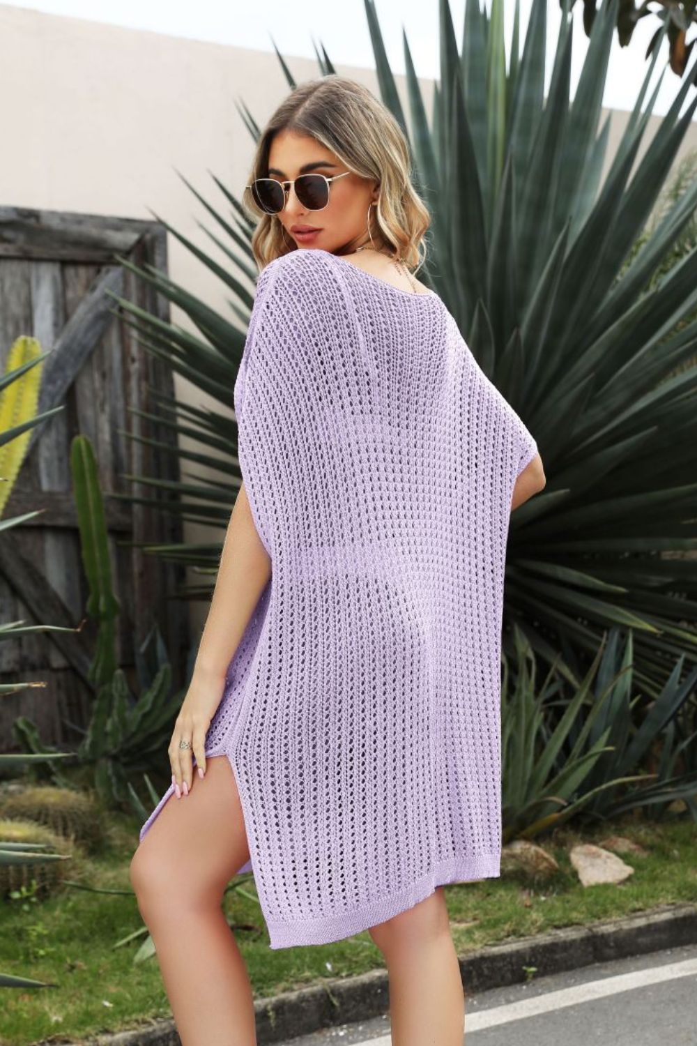 Openwork Side Slit Cover-Up Dress - TRENDMELO
