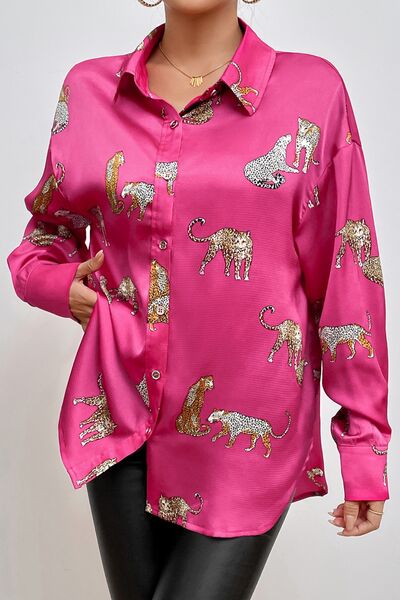 Animal Print Collared Neck Shirt - TRENDMELO