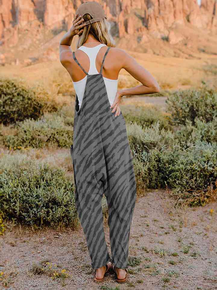 Full Size Printed V-Neck Sleeveless Jumpsuit - TRENDMELO