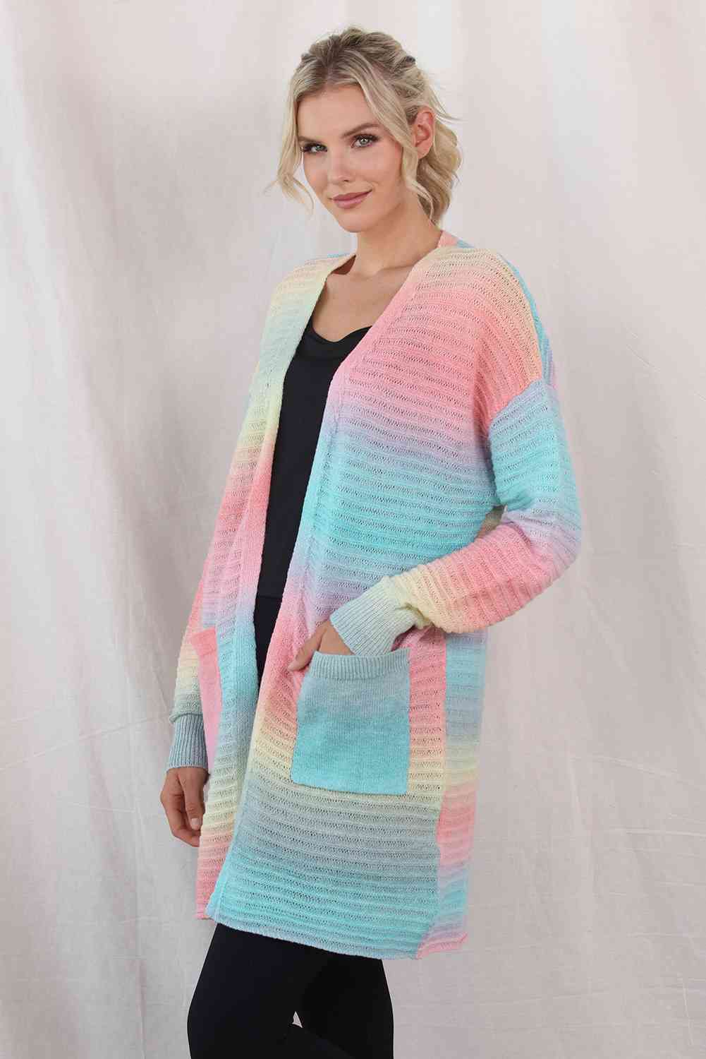 Gradient Dropped Shoulder Longline Cardigan - TRENDMELO