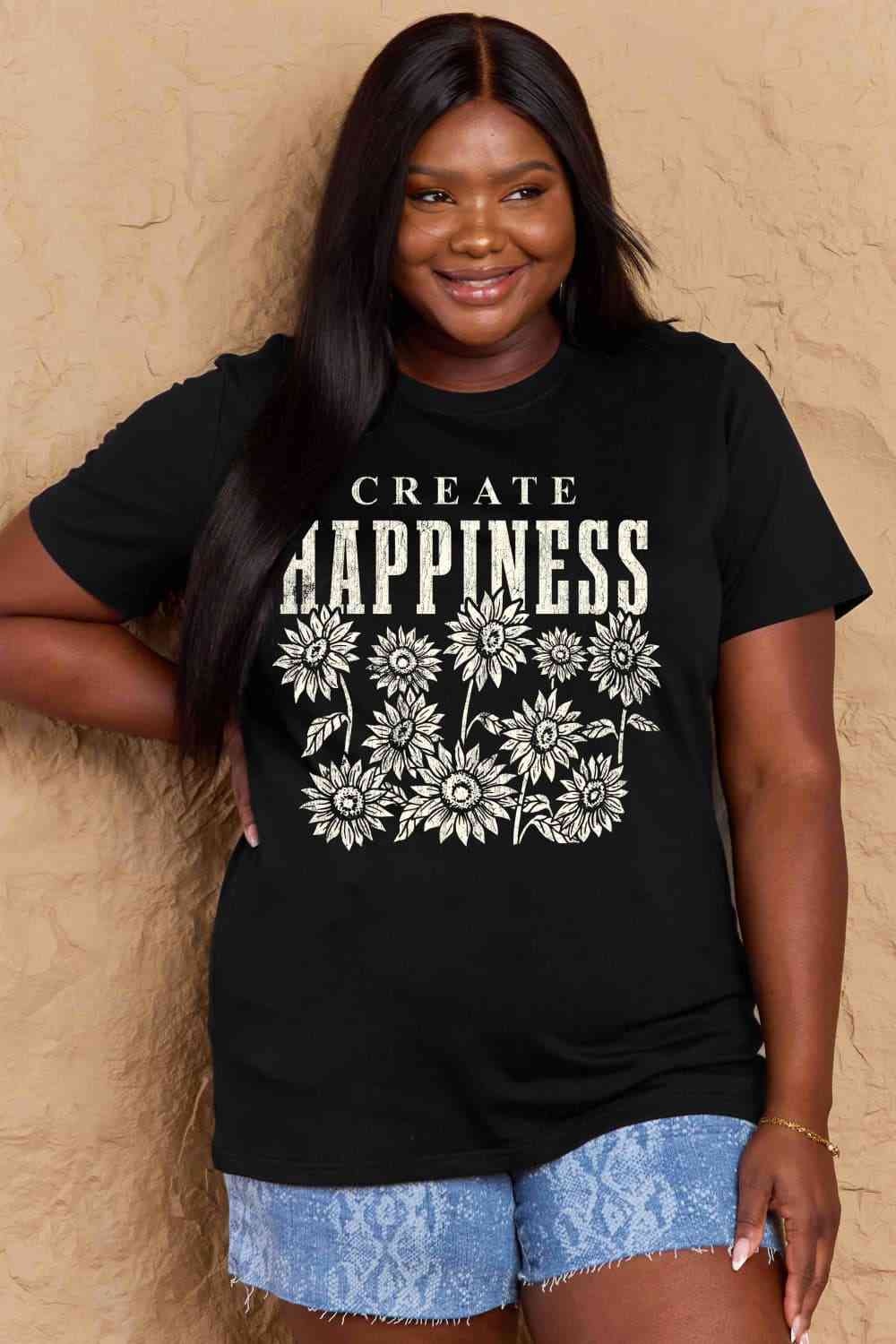 Simply Love Full Size CREATE HAPPINESS Graphic Cotton T-Shirt - TRENDMELO