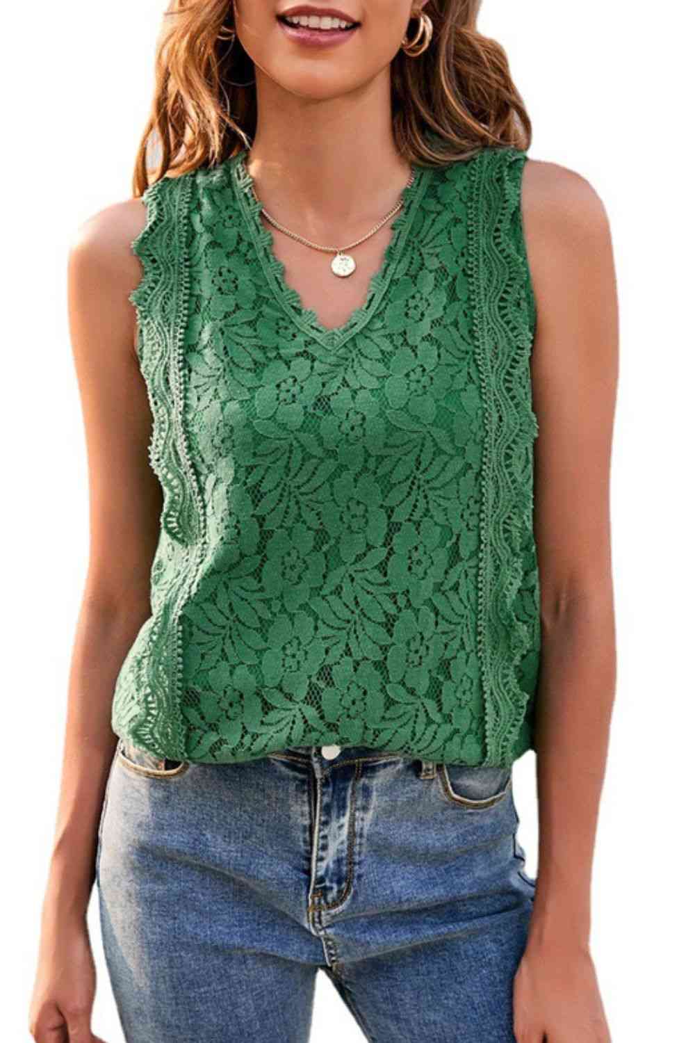 Lace V-Neck Tank - TRENDMELO