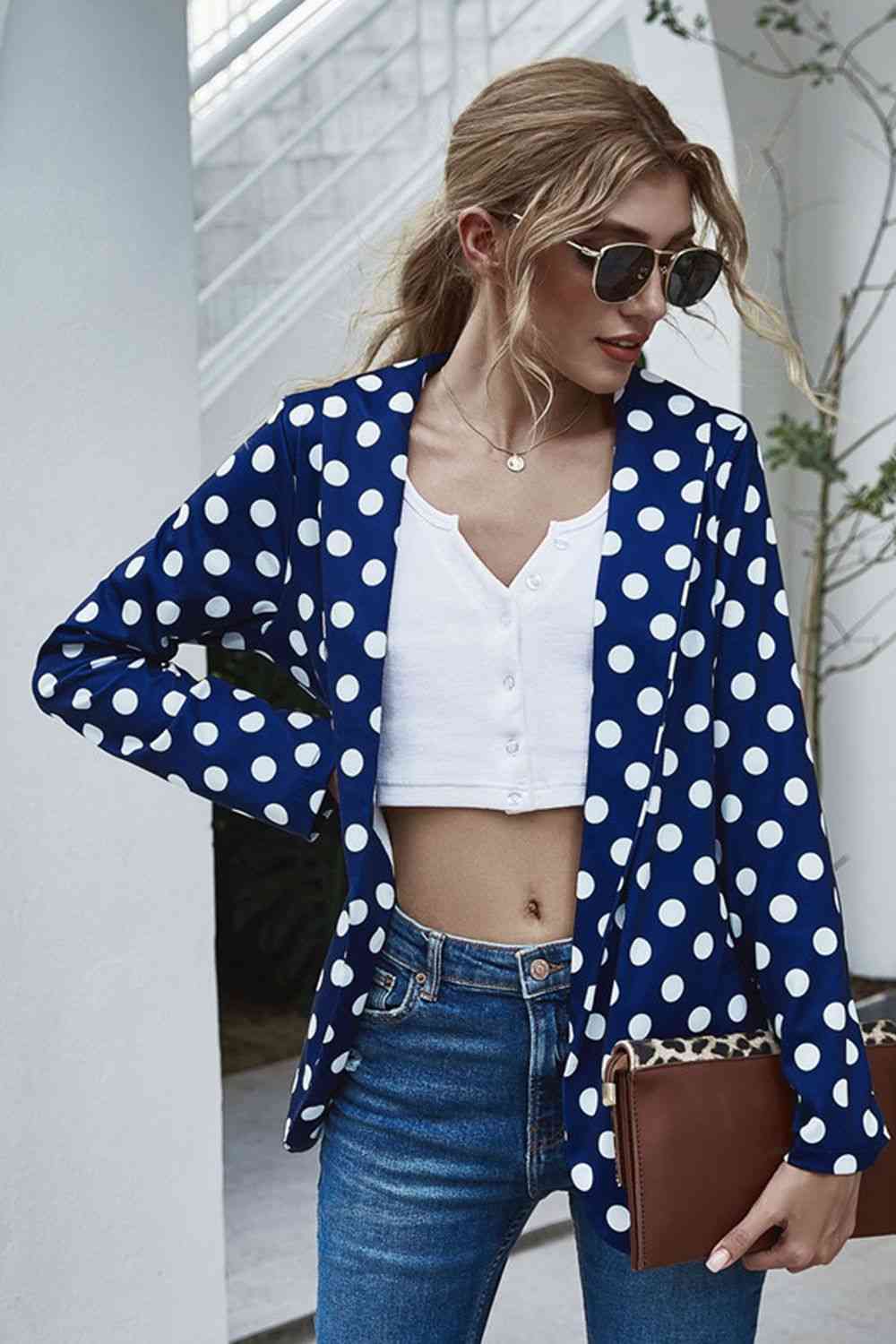 Polka Dot Long Sleeve Blazer - TRENDMELO