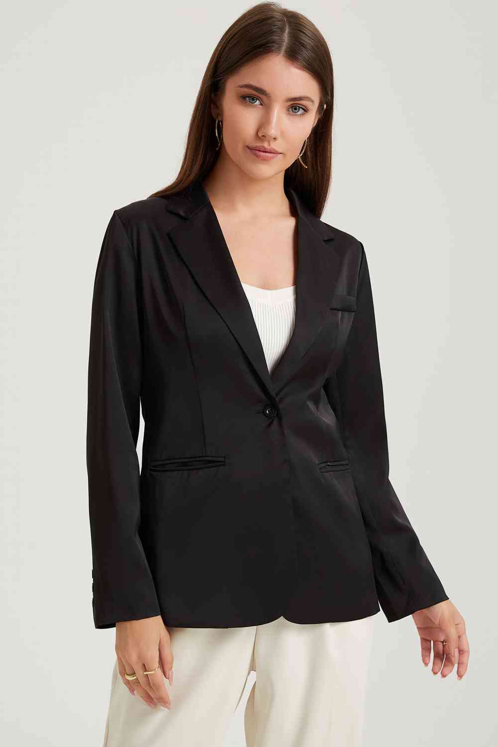 Long Sleeve Lapel Collar Blazer - TRENDMELO