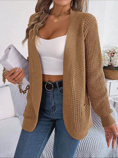 Open Front Long Sleeve Cardigan with Pockets - TRENDMELO