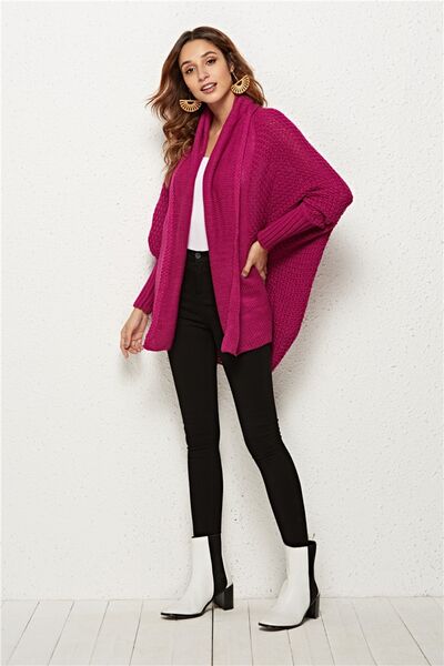 Open Front Batwing Sleeve Cardigan - TRENDMELO